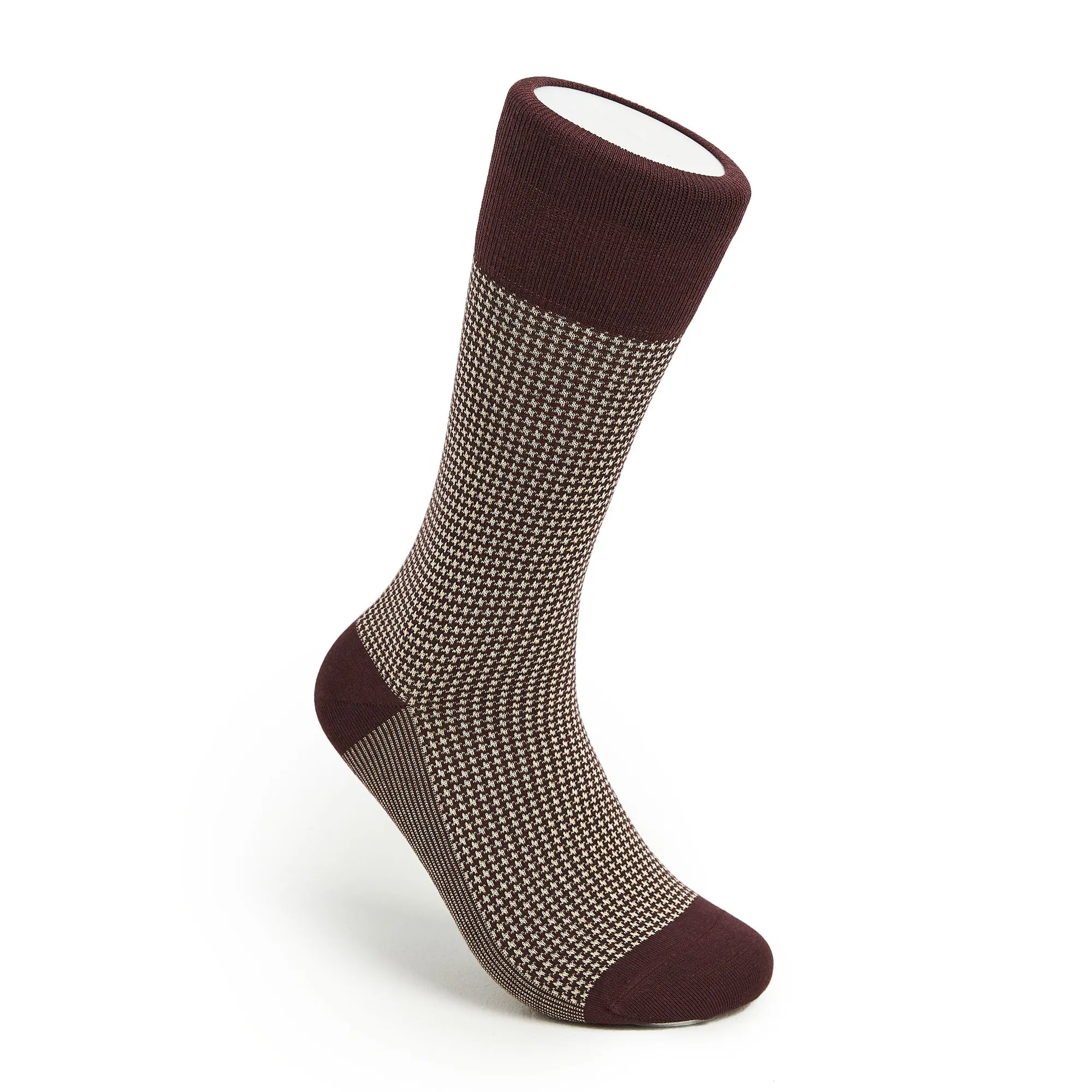 Men's Houndstooth Socks - Brown & White