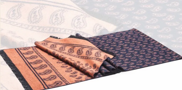 Men's Winter Scarf With Orange Flower Pattern