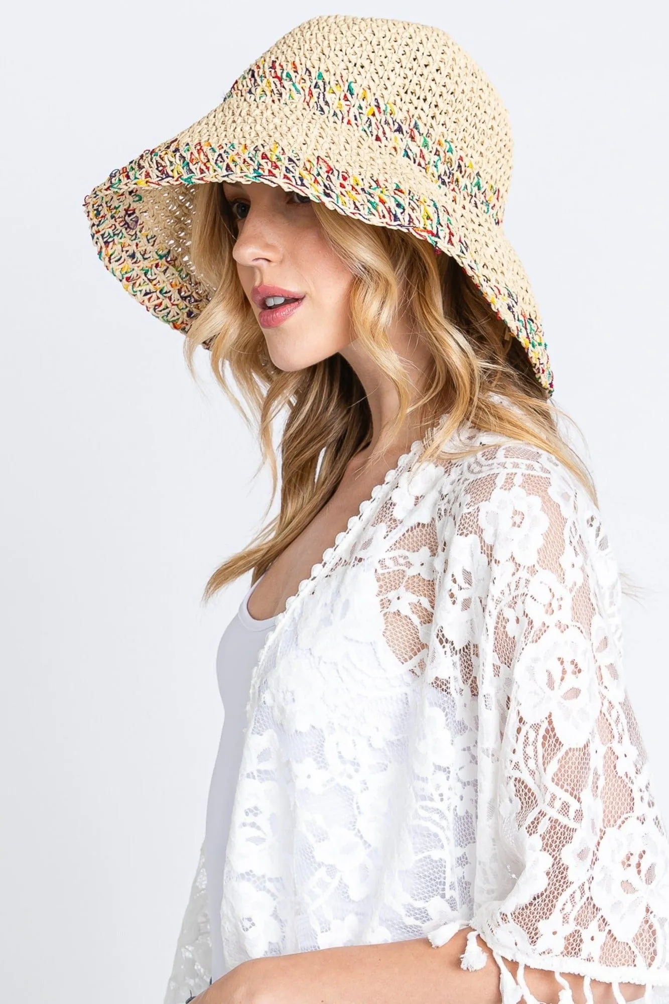 MH0152 Jazmine Multi Color Straw Bucket Hat