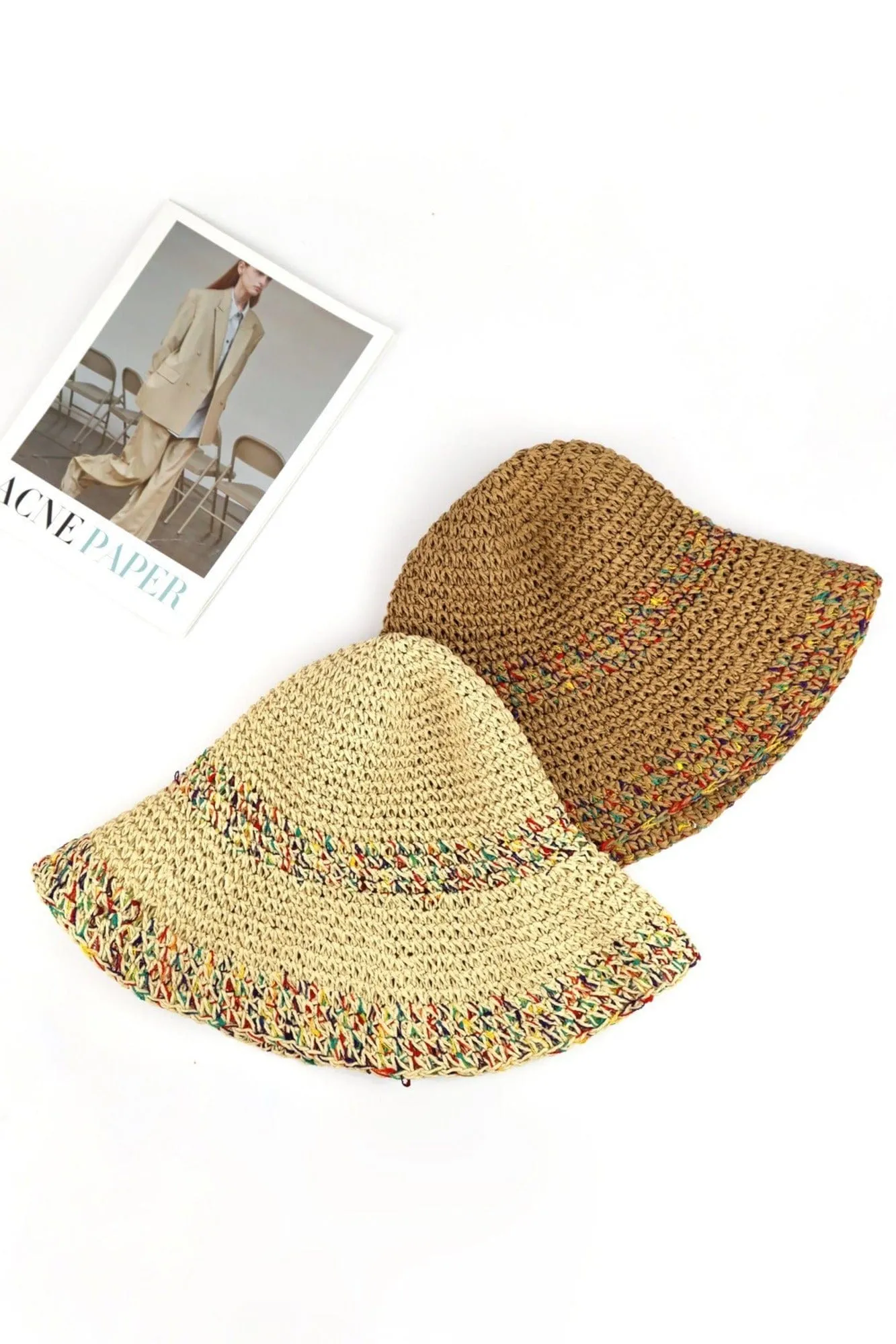 MH0152 Jazmine Multi Color Straw Bucket Hat