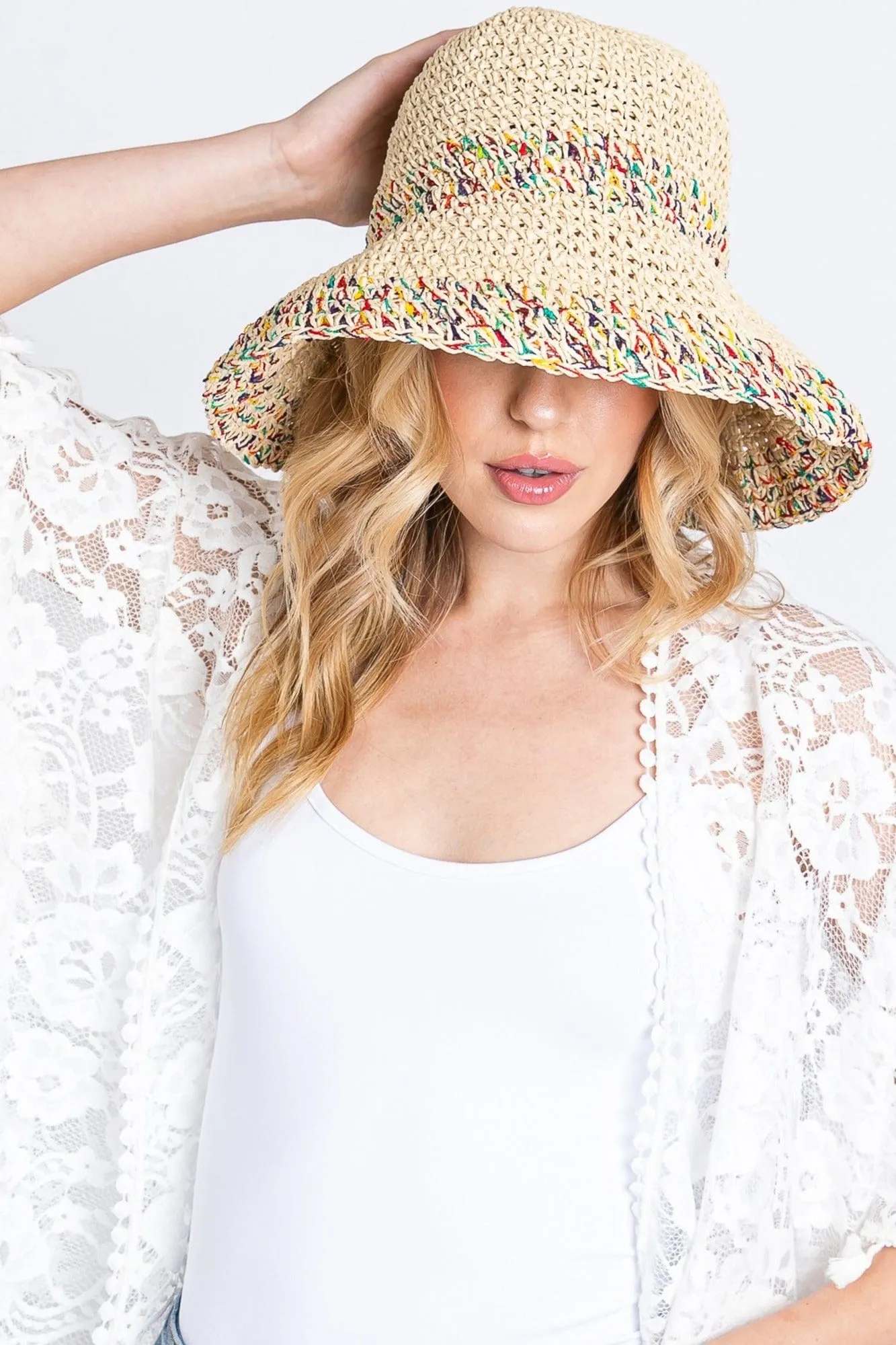 MH0152 Jazmine Multi Color Straw Bucket Hat