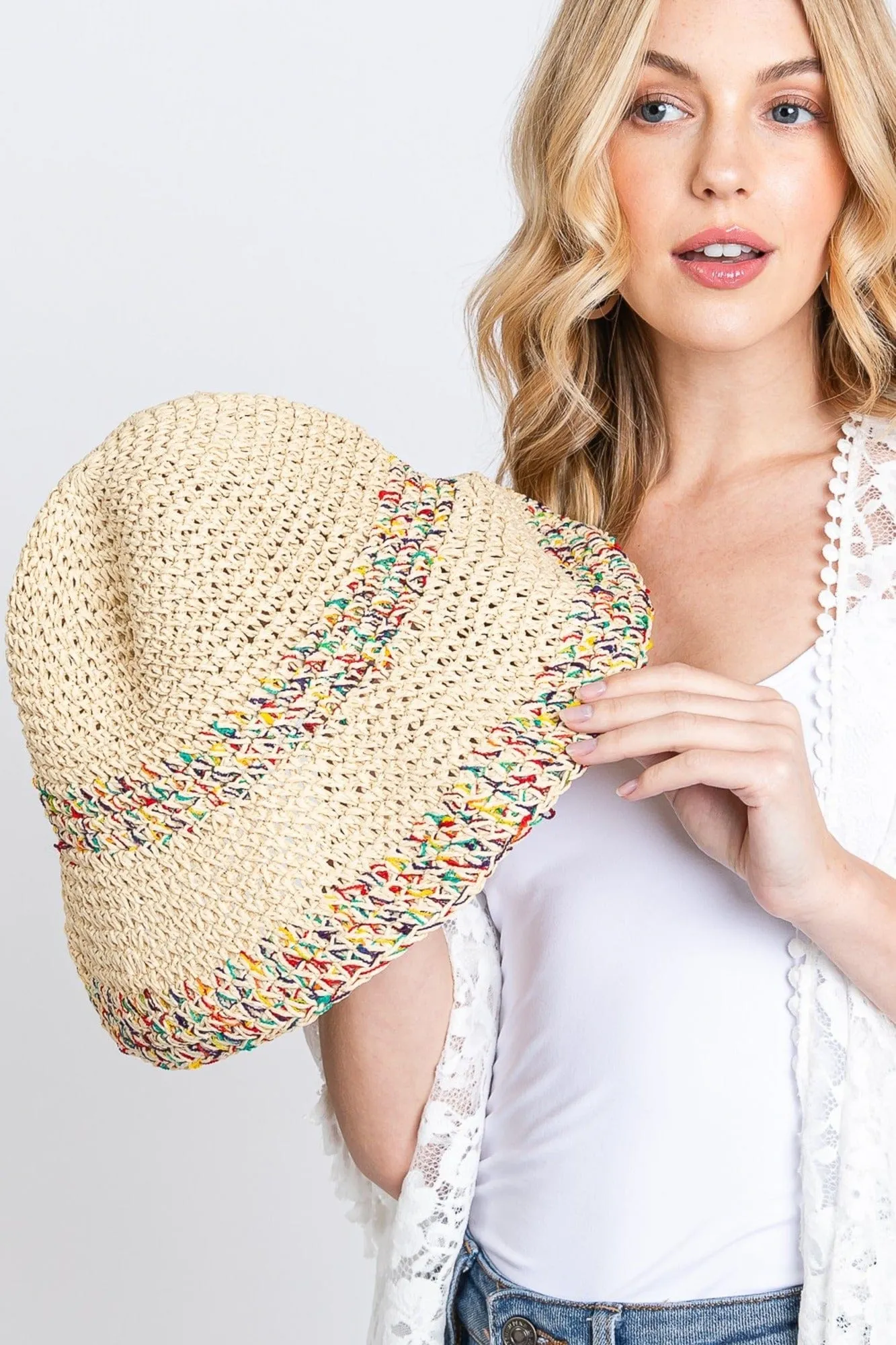 MH0152 Jazmine Multi Color Straw Bucket Hat