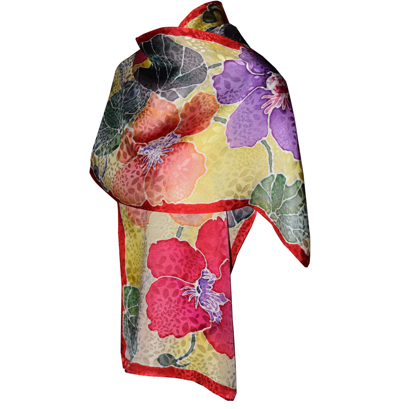 Nasturtium Floral Hand Painted Jacquard Silk Scarf