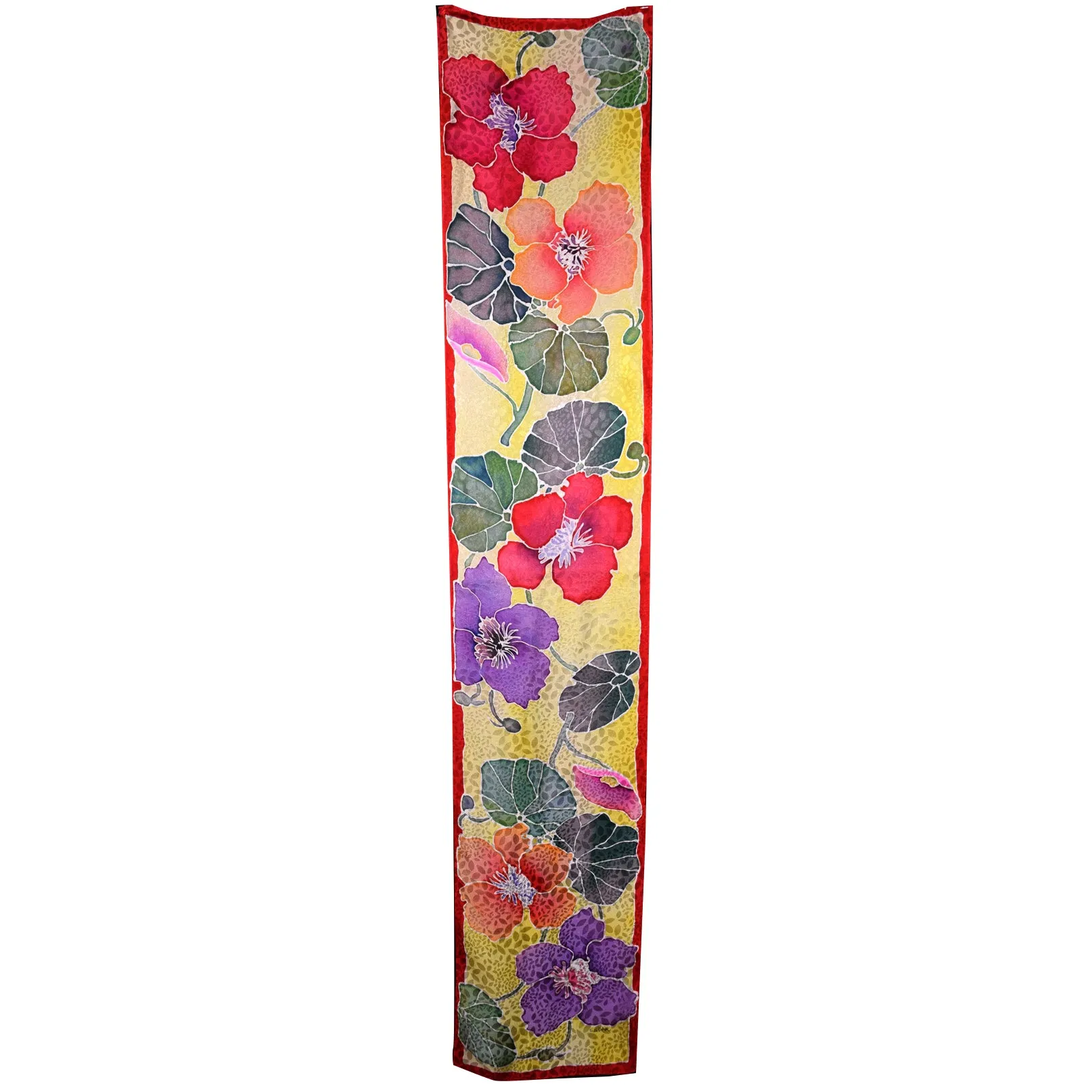 Nasturtium Floral Hand Painted Jacquard Silk Scarf