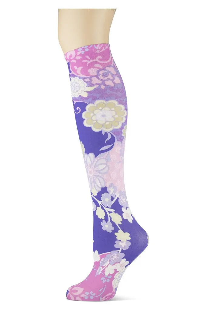 Purple Flower Power Opaque Knee Highs (Women's)