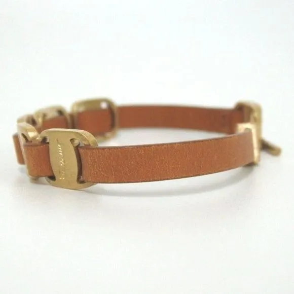 Salvatore Ferragamo VARA Camel Leather Gold Buckle Bracelet