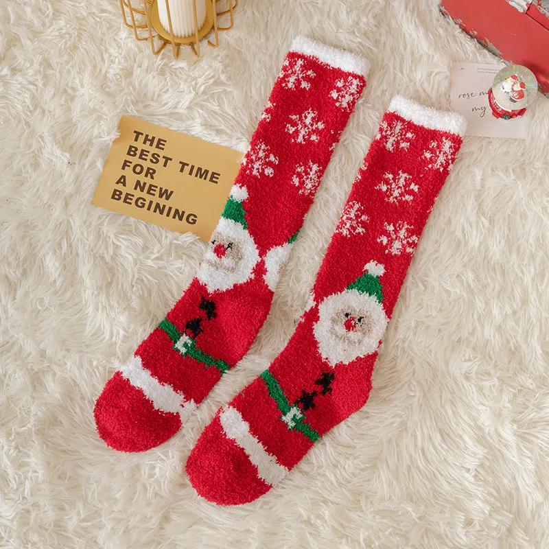Santa Claus And Snowflake Patterned Plush Stockings