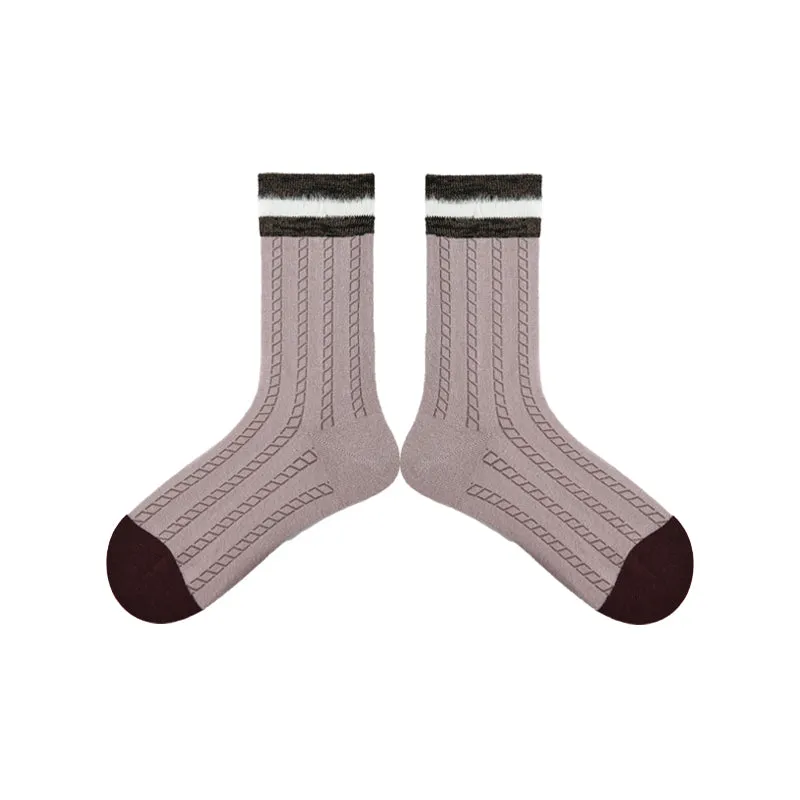 Sweetnana Contrast-Color Trendy Crew Socks Preppy British Style, Stripe Women's Warm Socks for Autumn/Winter.