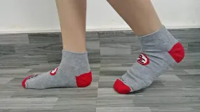 TCK Roy Escosar's Printed Monogram Logo Gray & Red Ankle Socks (Size Small,Med.,Large)-Sold by pair