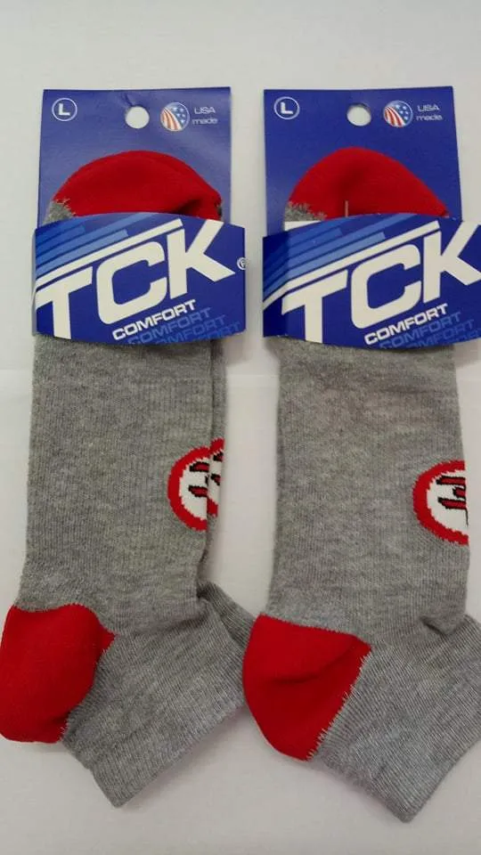 TCK Roy Escosar's Printed Monogram Logo Gray & Red Ankle Socks (Size Small,Med.,Large)-Sold by pair