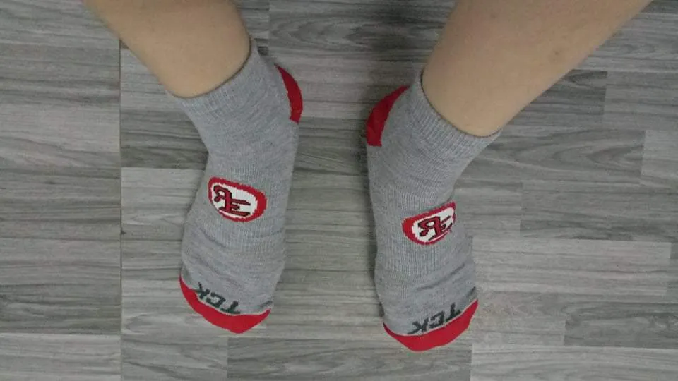TCK Roy Escosar's Printed Monogram Logo Gray & Red Ankle Socks (Size Small,Med.,Large)-Sold by pair