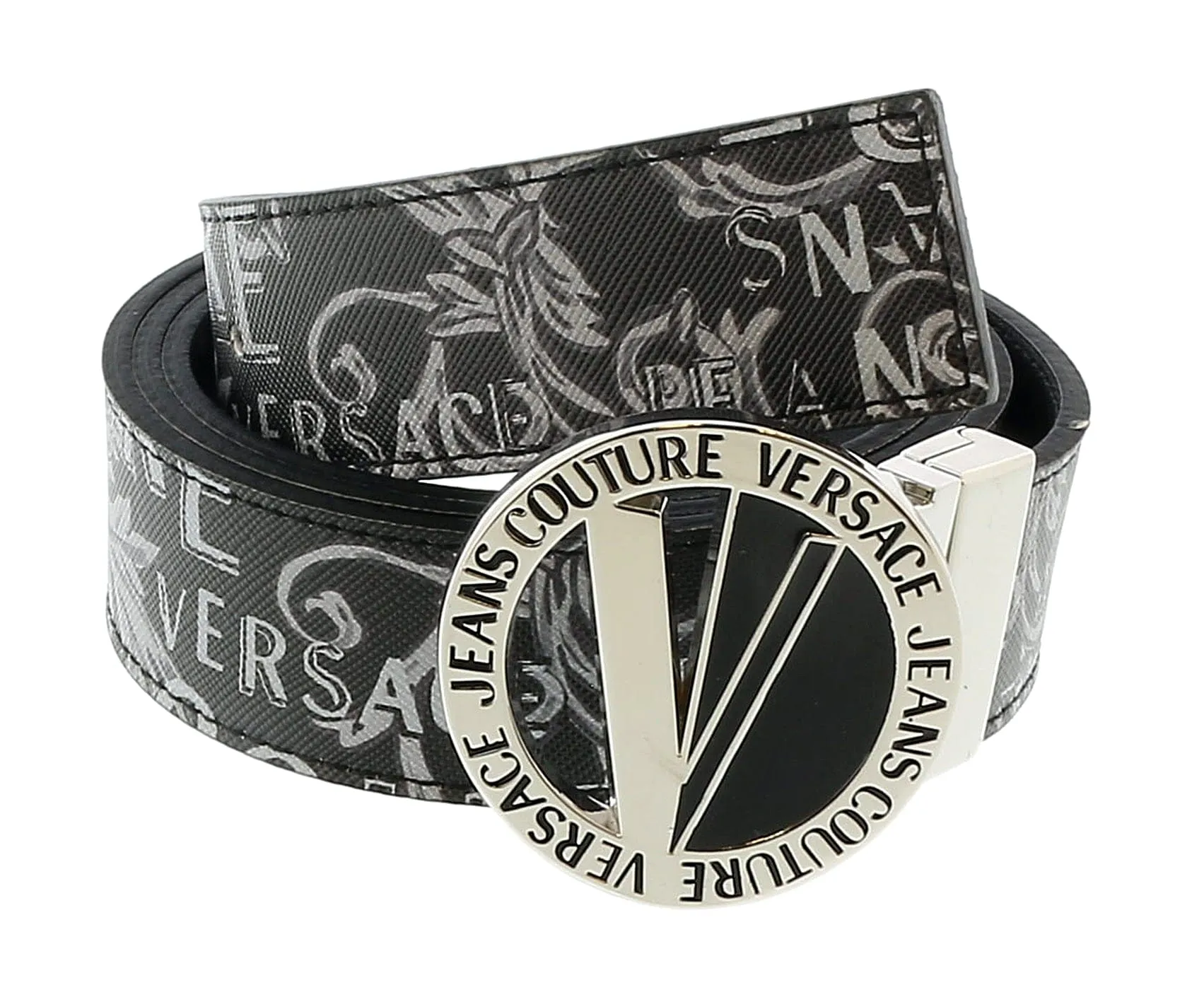 Versace Jeans Couture Black/Grey V-Emblem Logo Buckle   Reversible Adjustable  Mens Belt-28-44