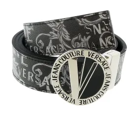 Versace Jeans Couture Black/Grey V-Emblem Logo Buckle   Reversible Adjustable  Mens Belt-28-44
