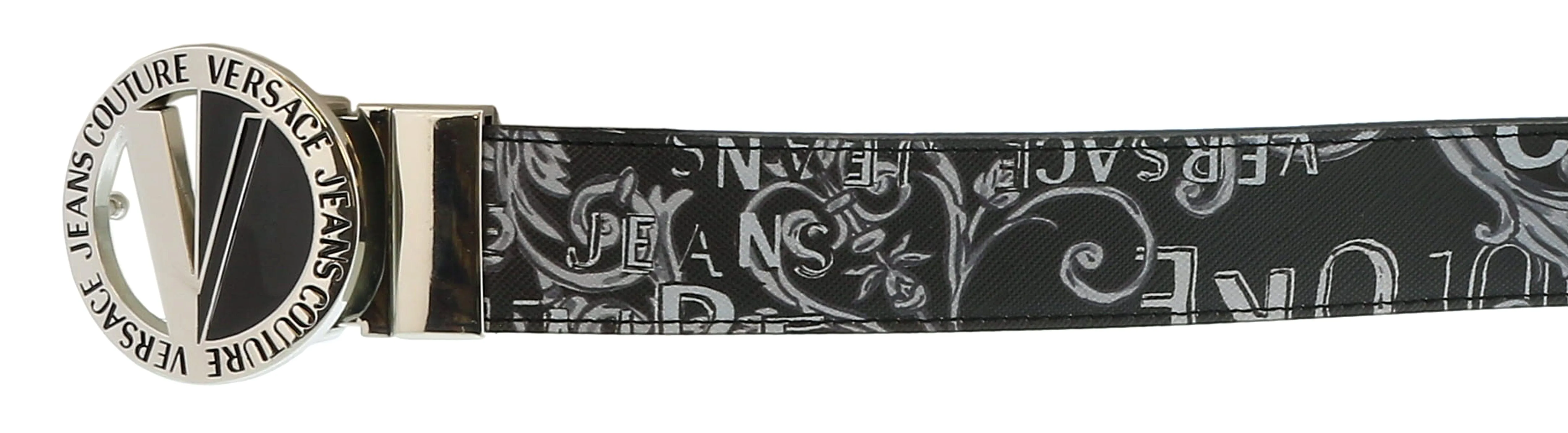 Versace Jeans Couture Black/Grey V-Emblem Logo Buckle   Reversible Adjustable  Mens Belt-28-44