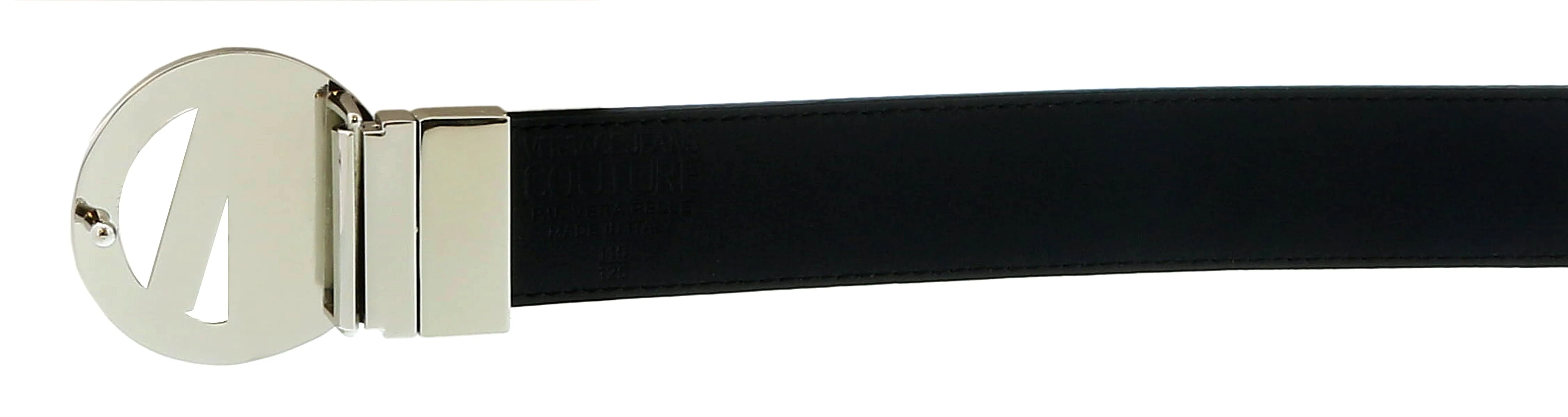 Versace Jeans Couture Black/Grey V-Emblem Logo Buckle   Reversible Adjustable  Mens Belt-28-44