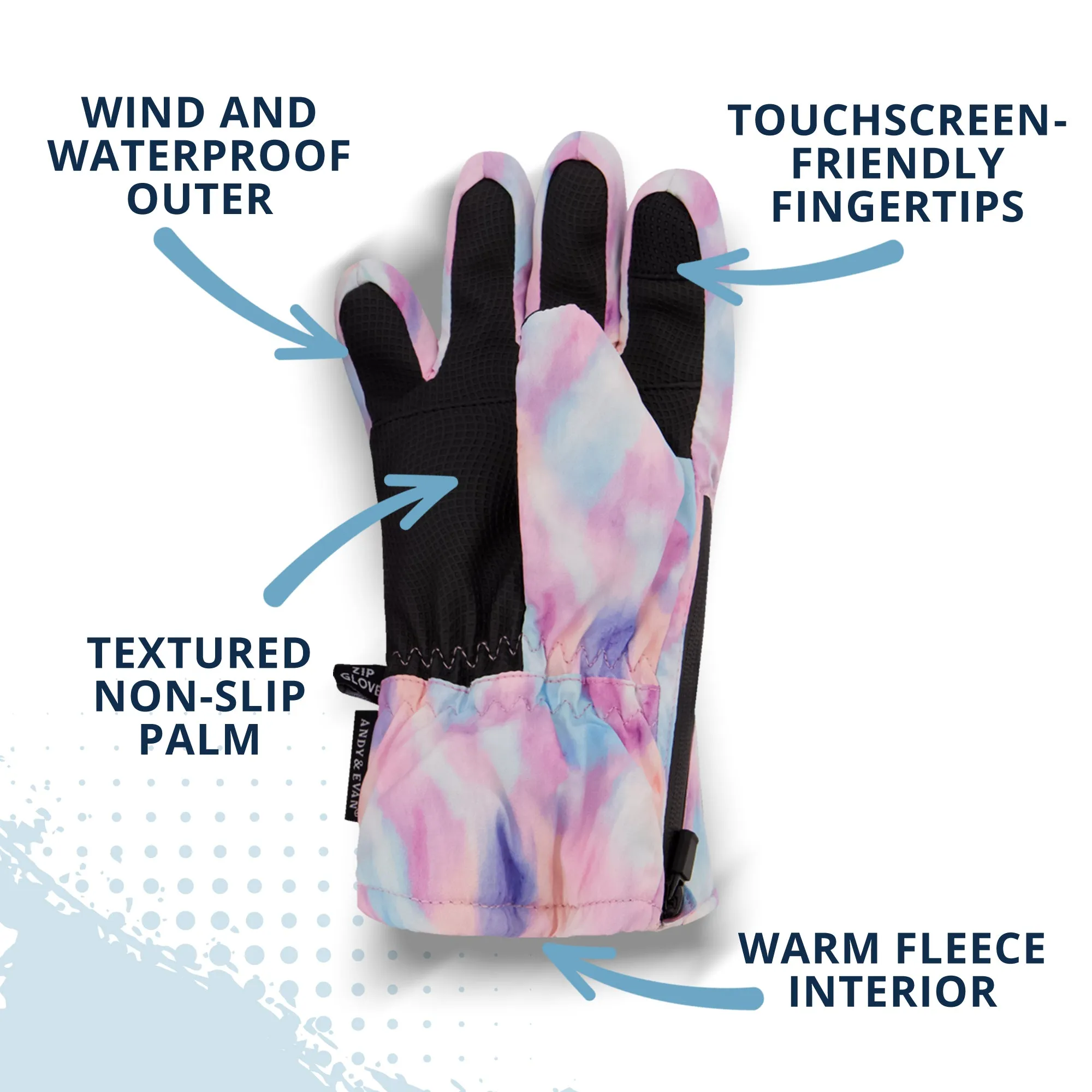 Winter & Ski Glove powered by ZIPGLOVE™ TECHNOLOGY | Pink Tie-Dye