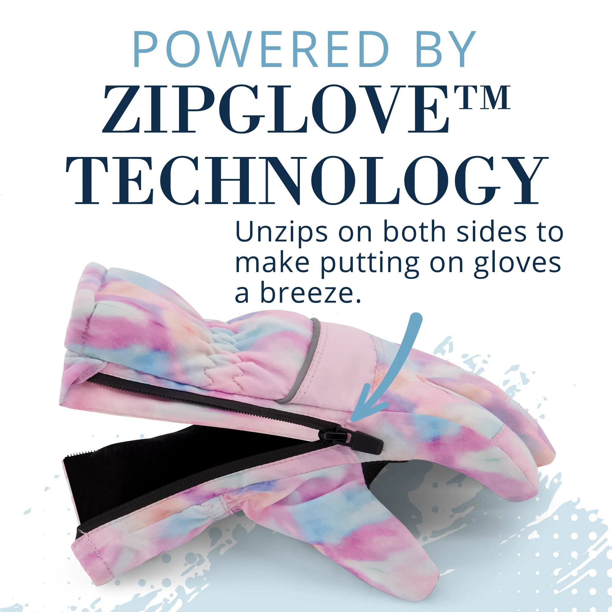 Winter & Ski Glove powered by ZIPGLOVE™ TECHNOLOGY | Pink Tie-Dye