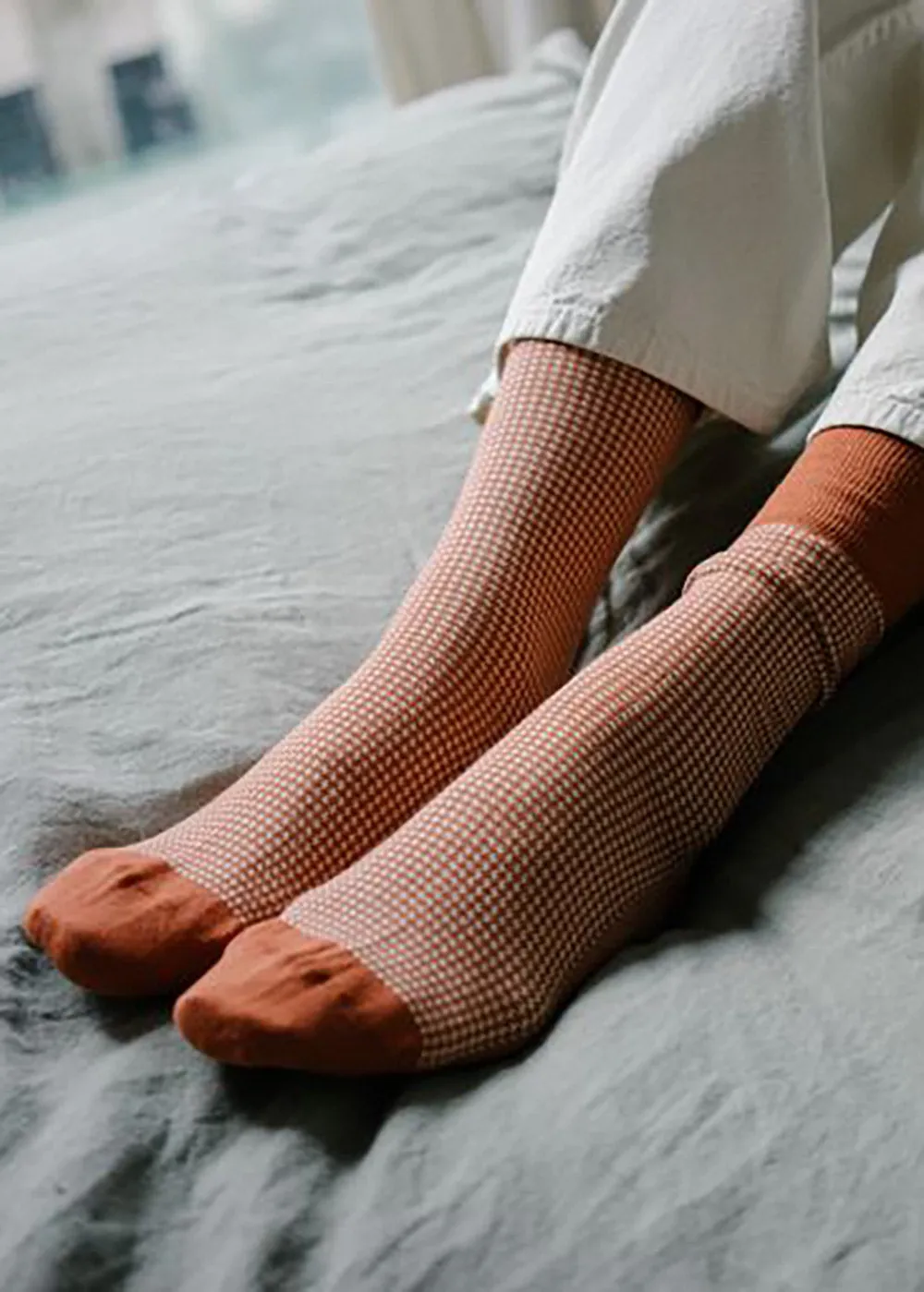Women's Houndstooth Socks - Orange & Ivory